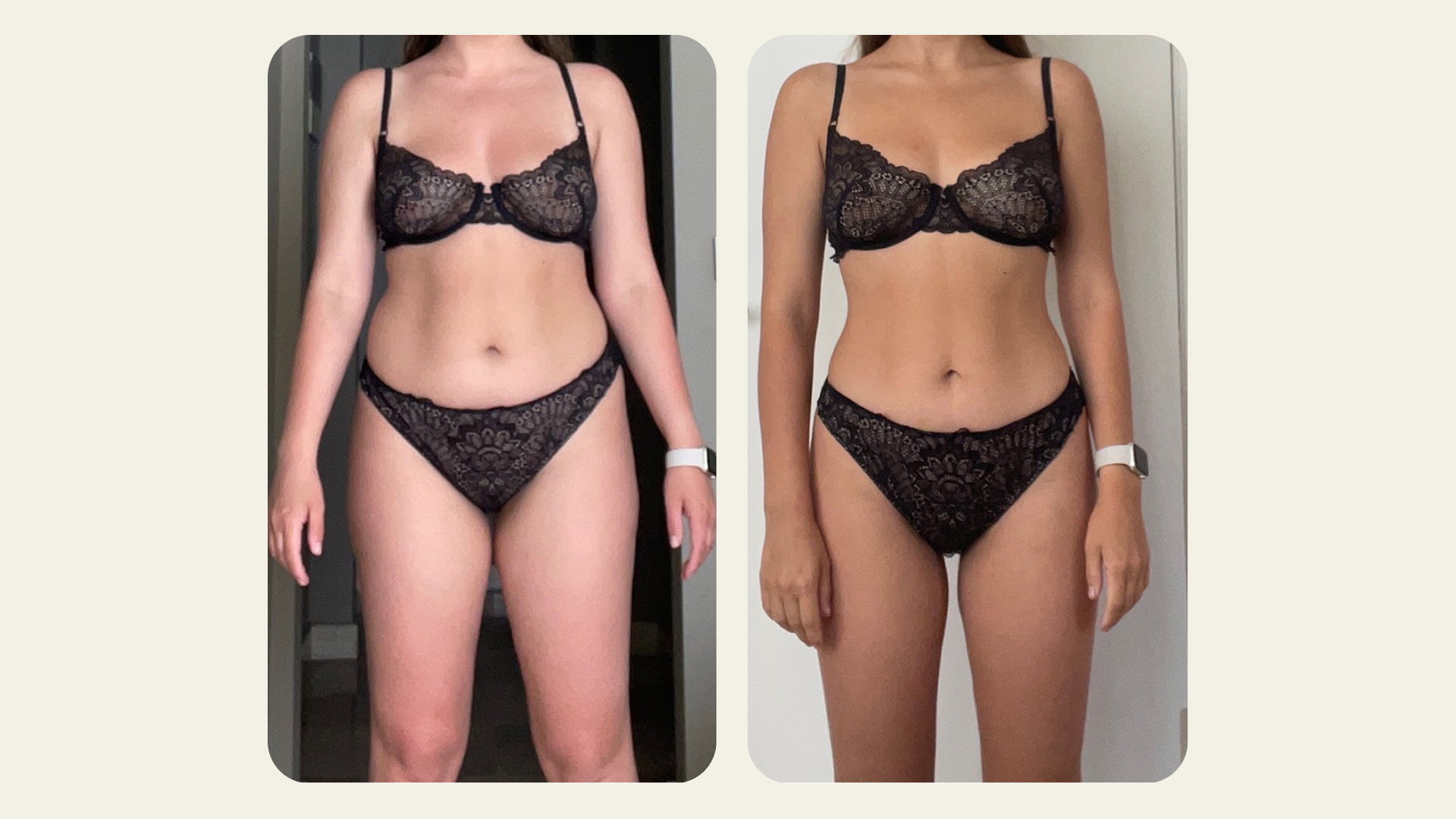 Alina before and after The Body: Care — front view