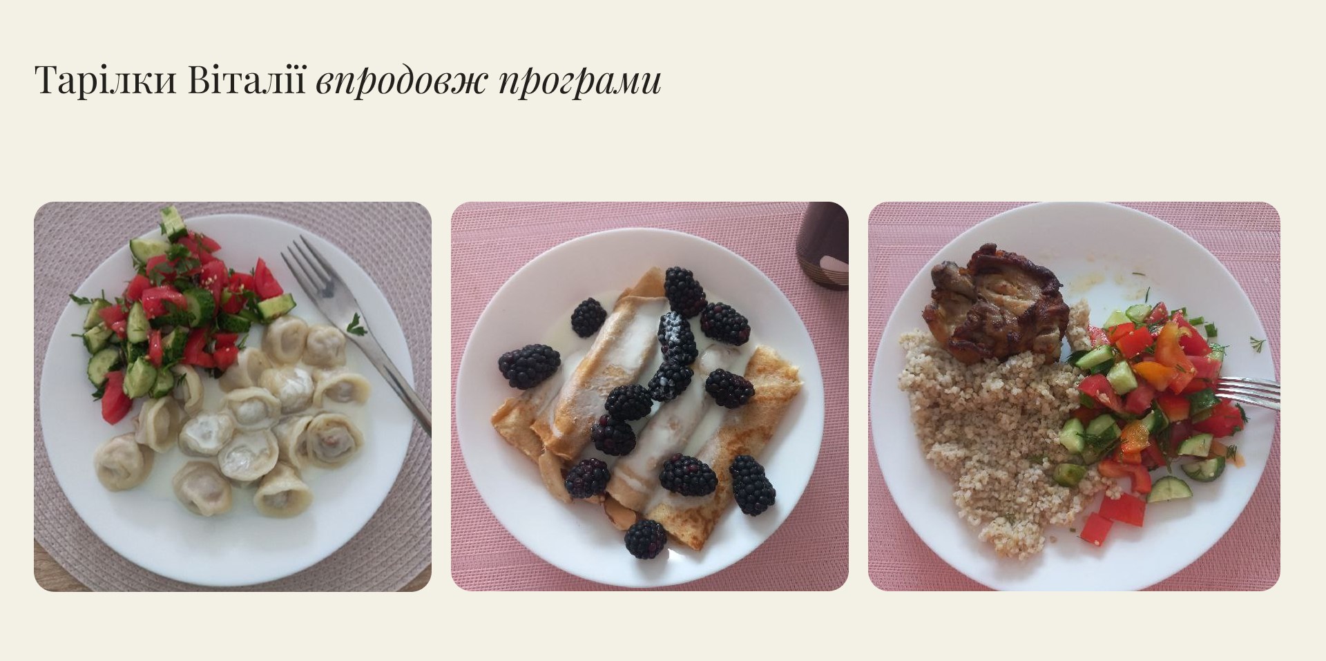 Vitaliia’s plates during the CARE programme